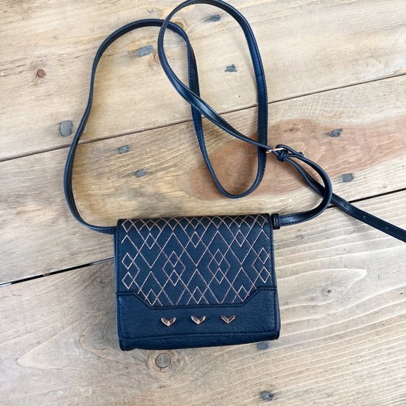 Stella & Dot Nolita Sidekick Crossbody Bag Black Rose Gold - Picture 10 of 10